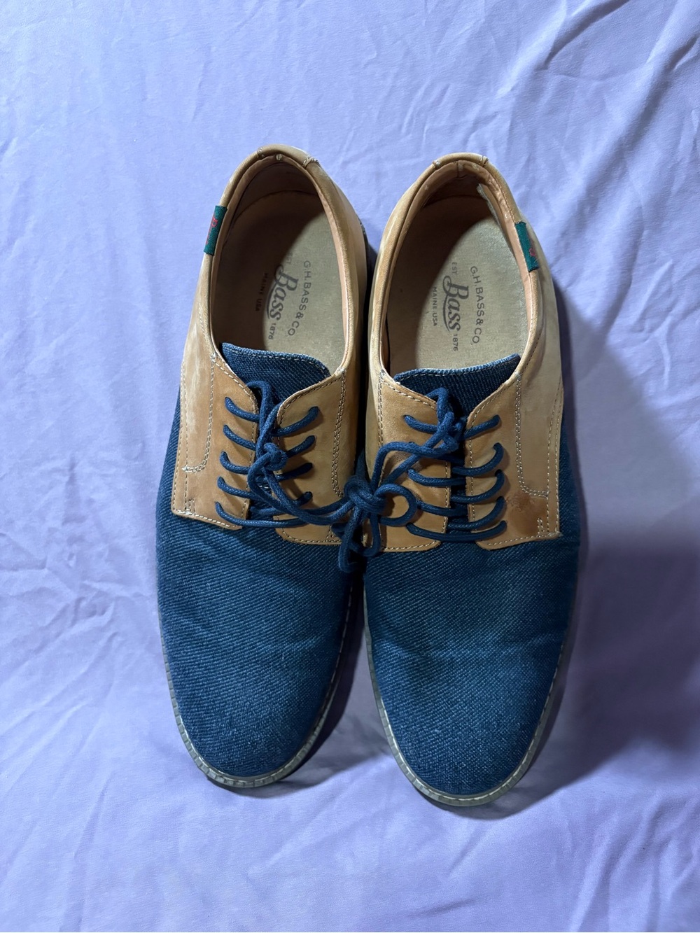 G.H. Bass & Co. Navy Canvas and Tan Leather Derby Shoes